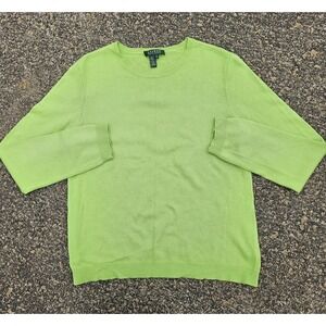 Ralph Lauren Silk Cashmere Shirt Lightweight Sweater XL Knit Bright Green